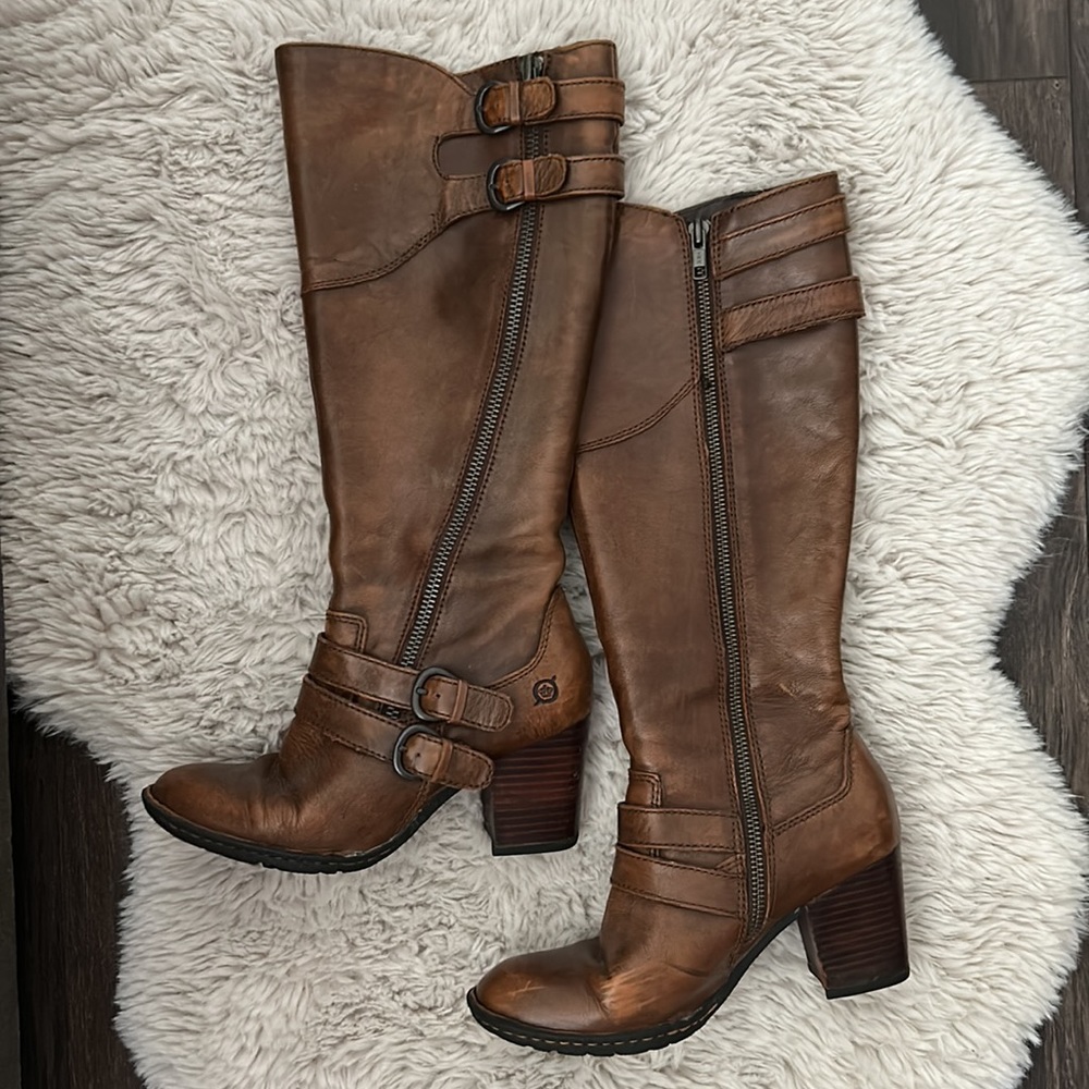 Leather knee high boots